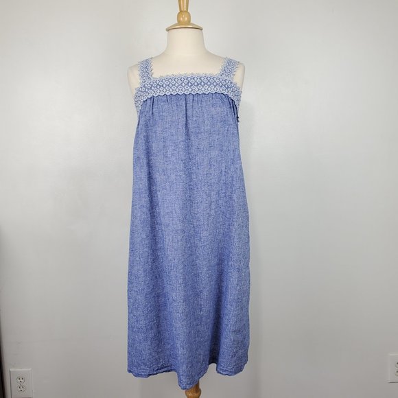 Isabel Linen Blend Sleeveless Belted Summer Maternity Dress Embroidery Size L - Picture 2 of 14